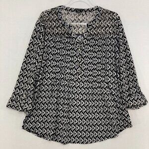 Ava & Grace Blouse size XL Black White Abstract Lace Detail Stretch Popover